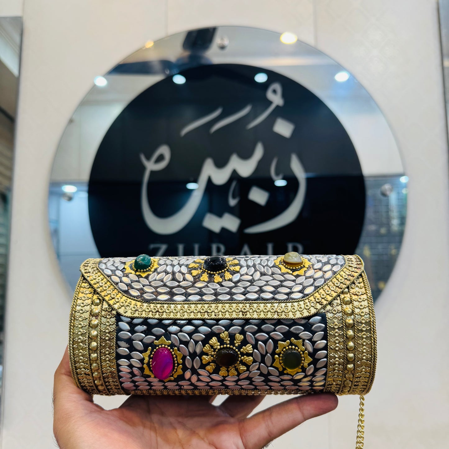 Beautiful Dolki shape Stones clutch