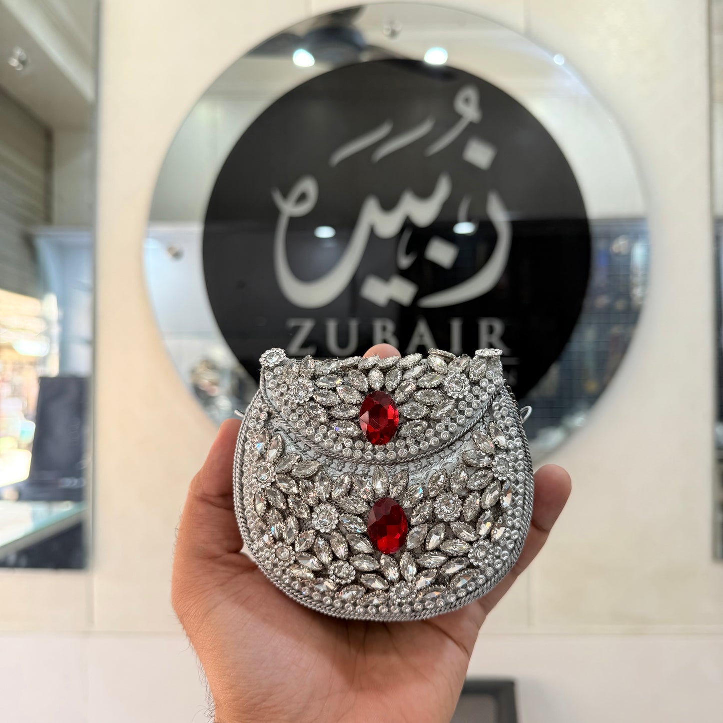 Kundan Silver Clutch