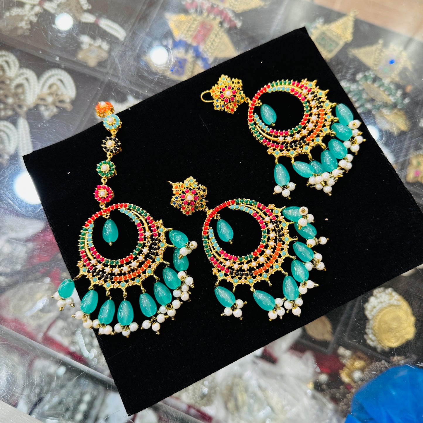 Beautiful Nauratan teeka Earrings