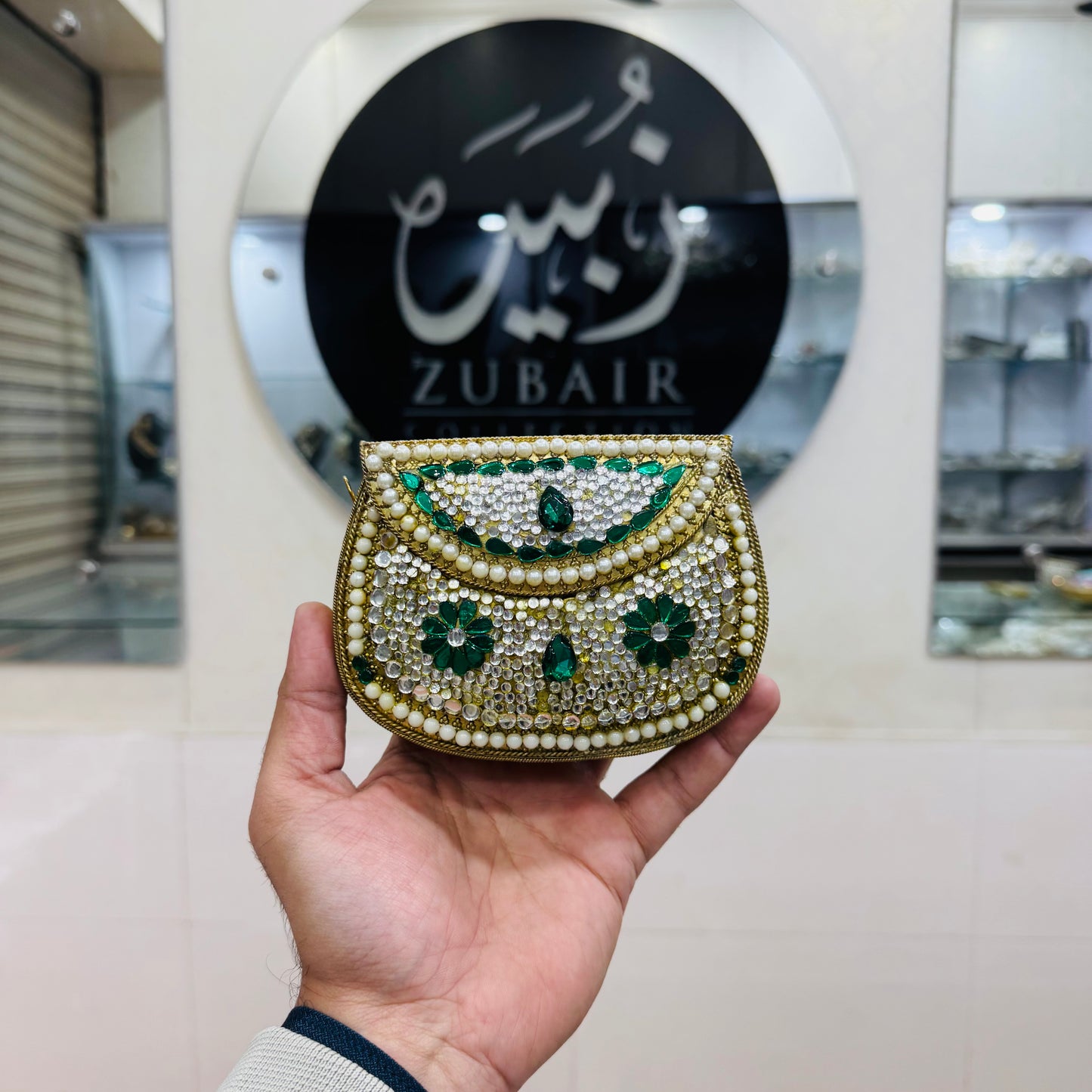 Kundan clutch green white
