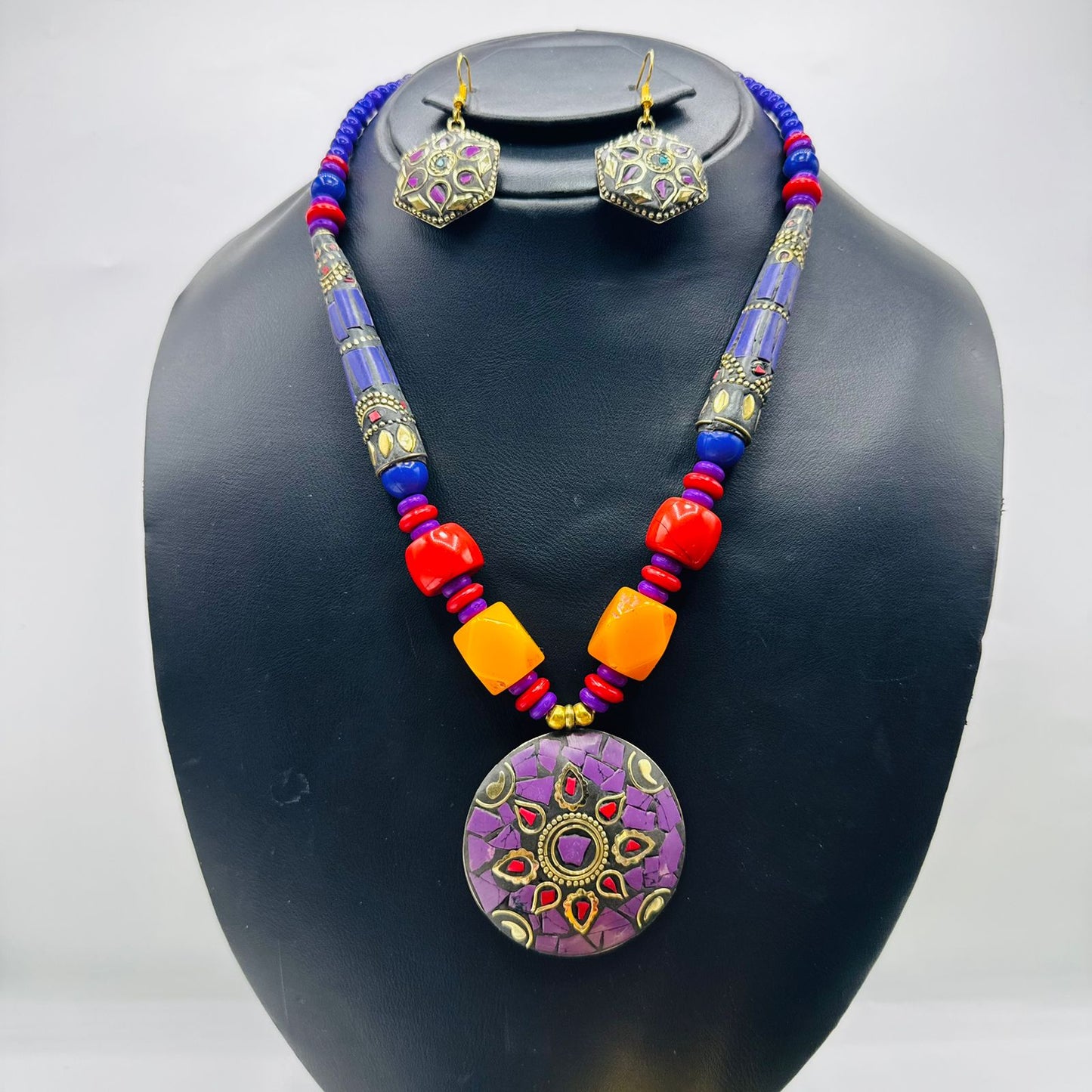 Purple-stone mala with matching EarRings