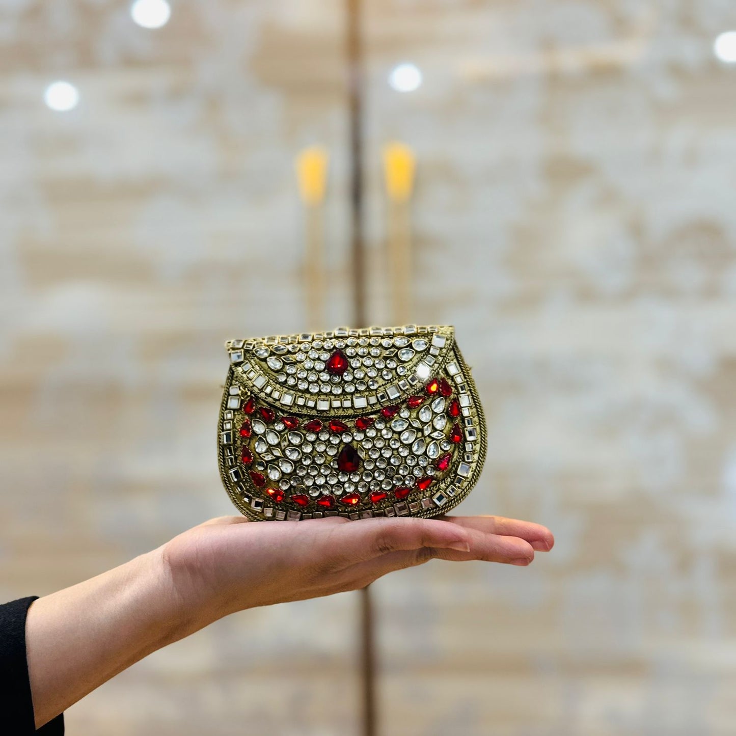 Golden_Red Kundan Clutch