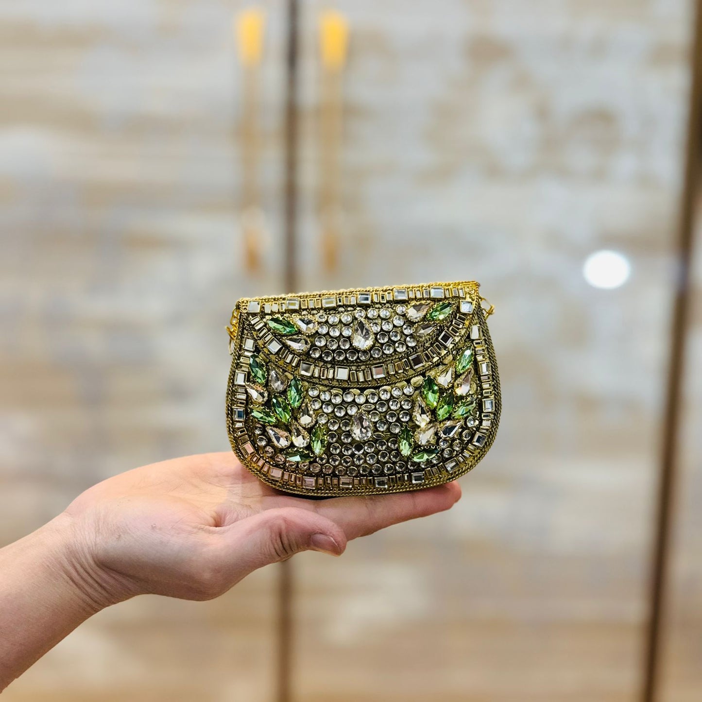Golden_Green Kundan Clutch