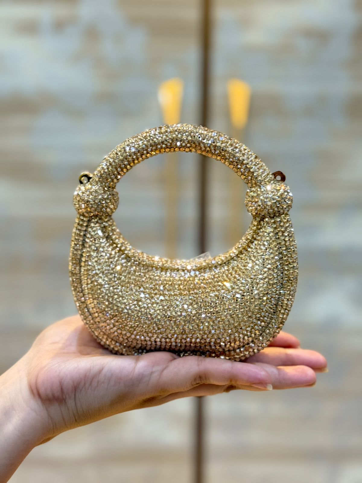Luxury Acrylic Golden Zircon Handwork Clutch