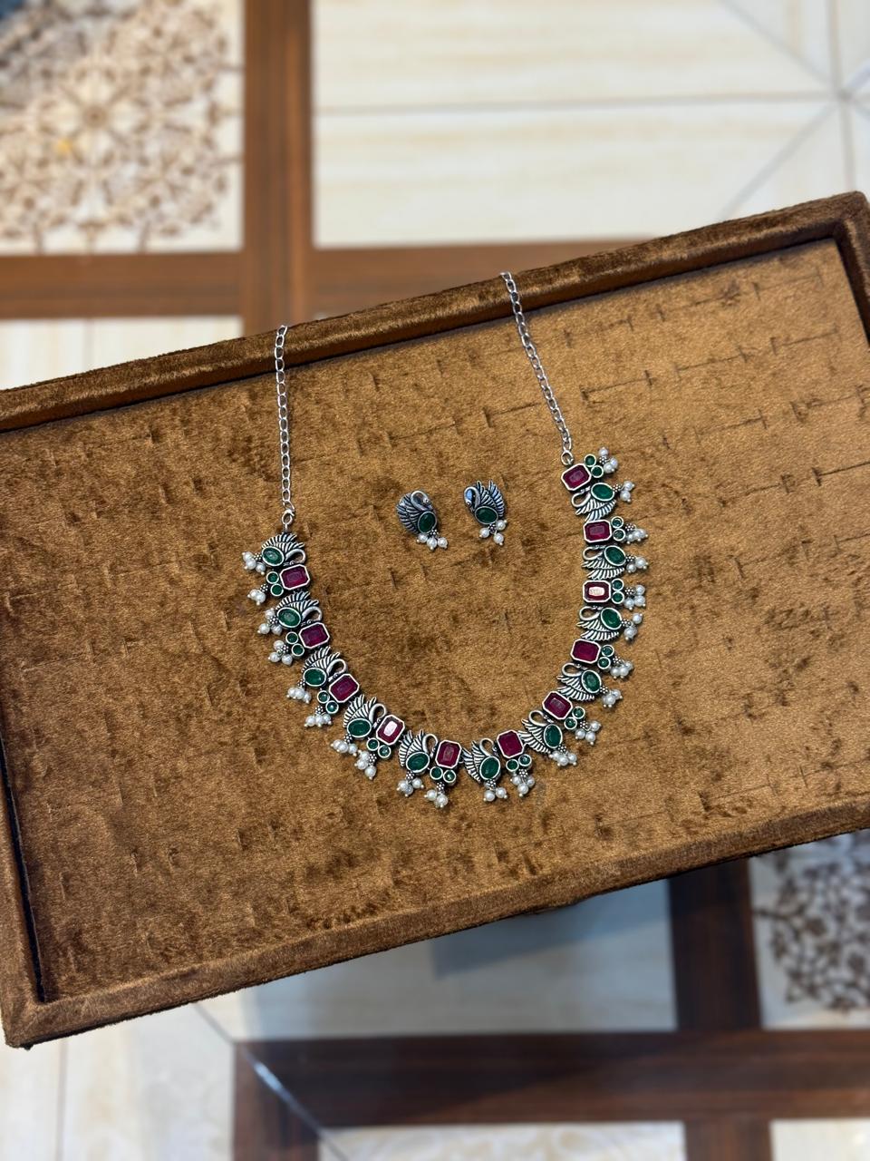 Real Stones Oxidise Necklace Set_New Design 3