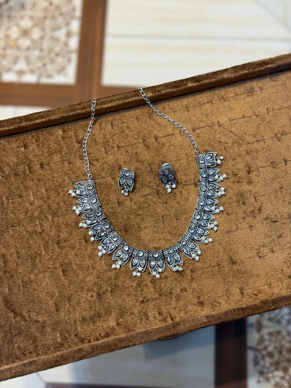 Real Stones Oxidise Necklace Set_New Design 7