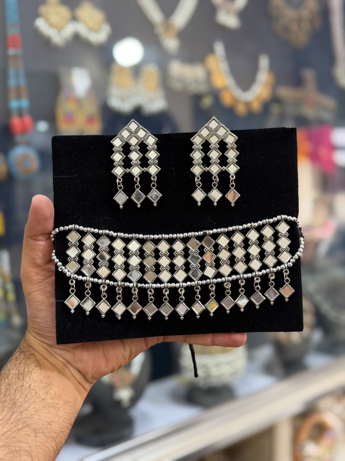 Hot-Selling Designer Mirror Necklace Set with Earrings