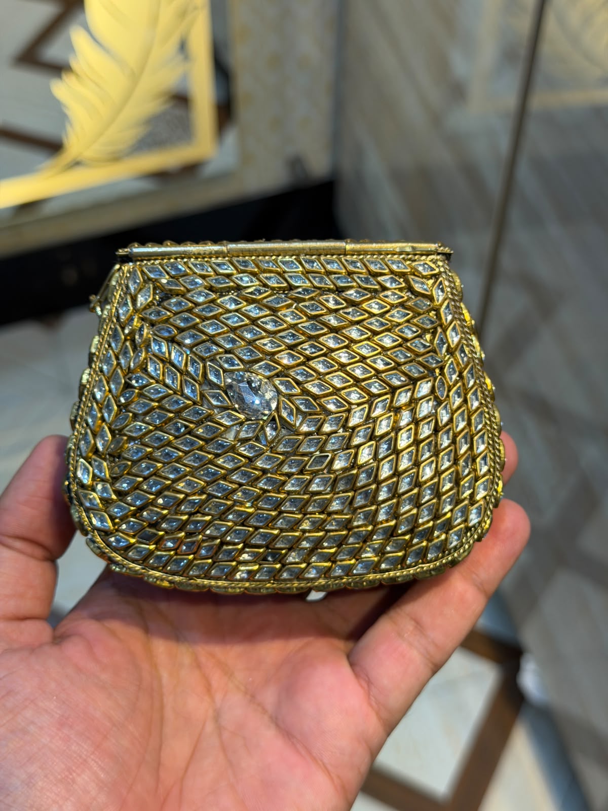 Handmade Luxury Kundan Stone Work Clutch | Wedding & Party Collection | Design 3