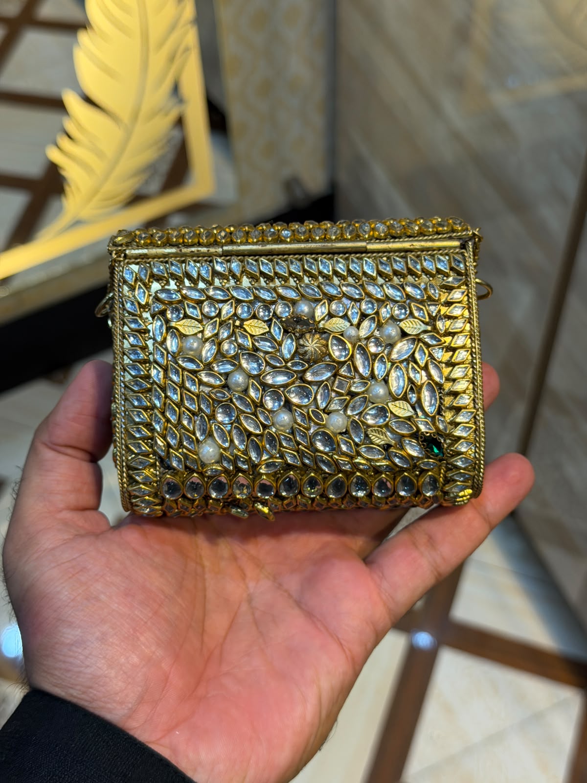 Handmade Luxury Kundan Stone Work Clutch | Wedding & Party Collection | Medium Size | Design 12