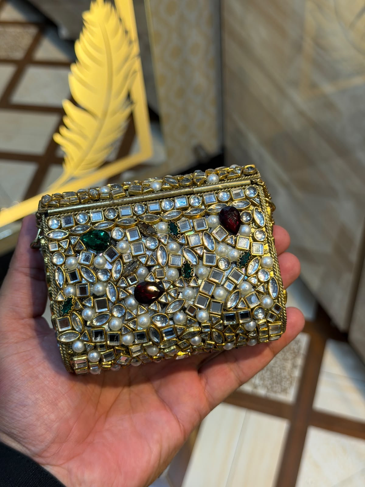 Handmade Luxury Kundan Stone Work Clutch | Wedding & Party Collection | Medium Size | Design 14