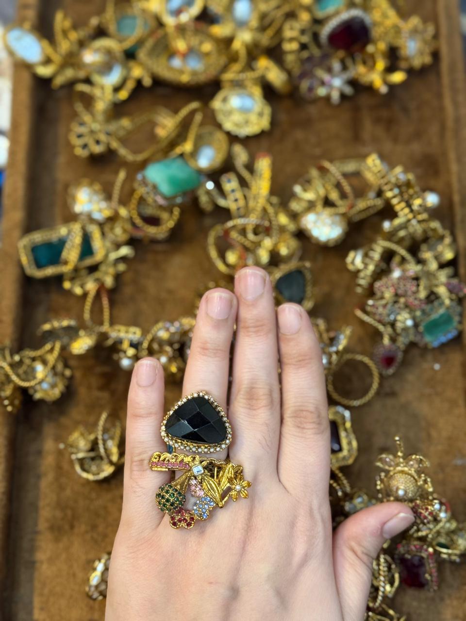 Turkish Ottoman Ring | Antique Gold Statement Ring with Semi-Precious Stone & Pearl Detail | New Arrival 11