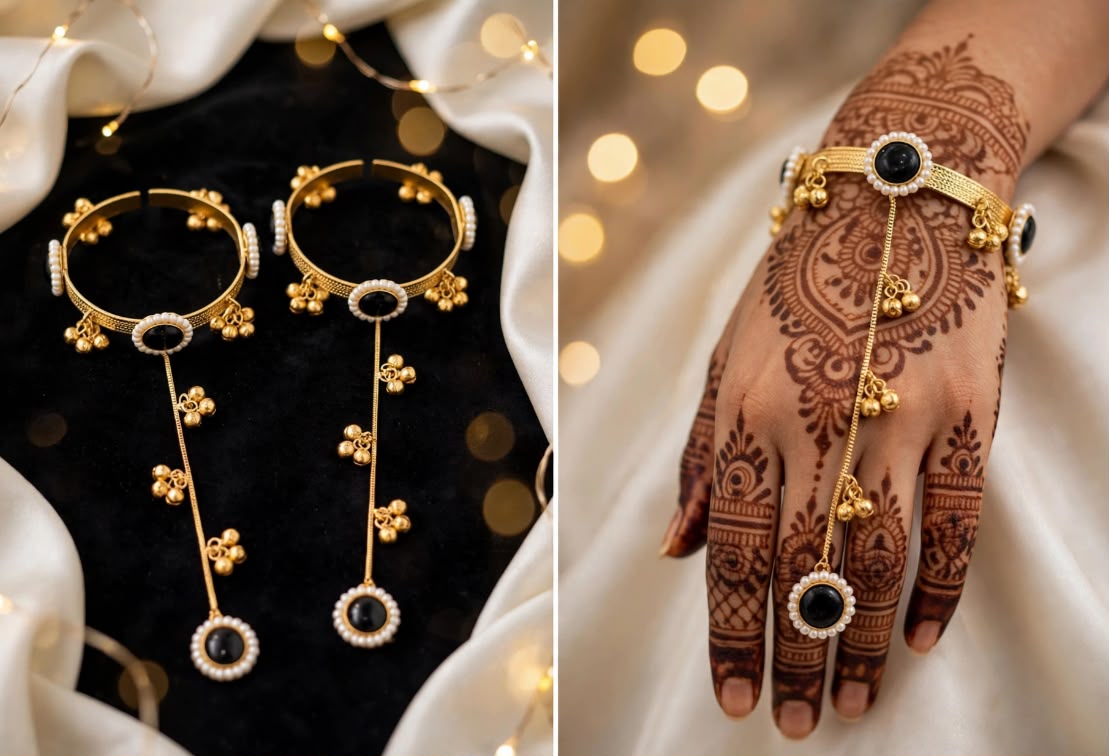 Luxury Golden Bangles with Chain and rings_Pair_New Arrival 4