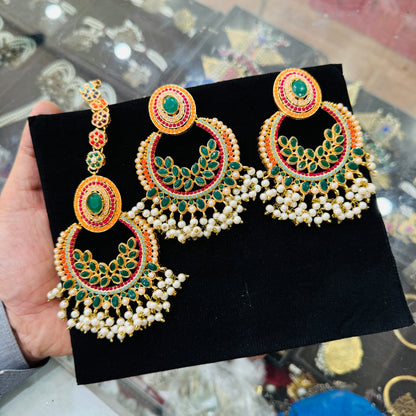 Beautiful Nauratan Teeka earrings