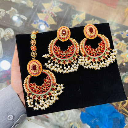 Beautiful Nauratan Teeka earrings
