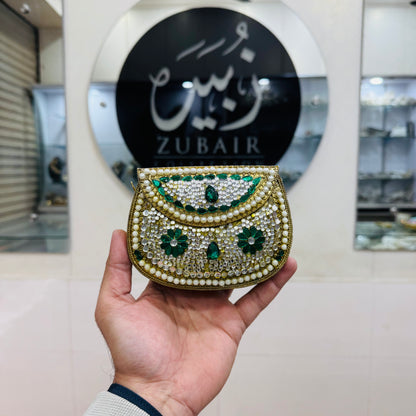Kundan clutch green white