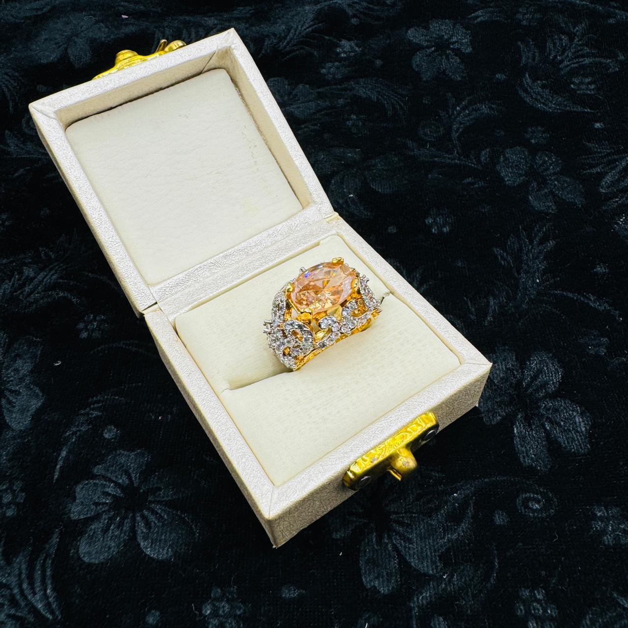 Golden Gold-Polish Ring with Semiprecious Stone