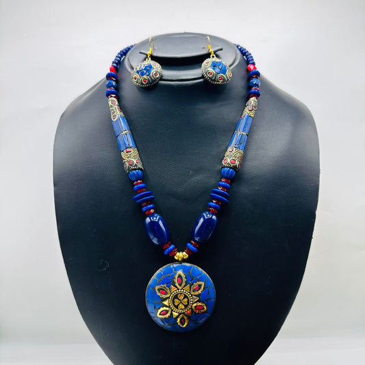 Blue-stone mala with matching EarRings