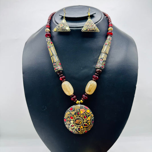 Tiger-stone mala with matching EarRings