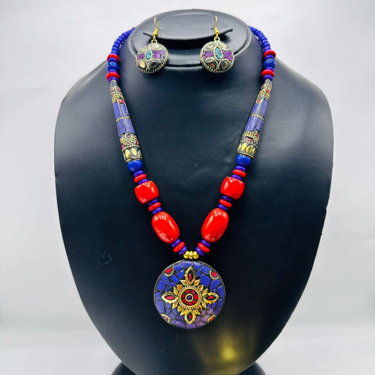 Purple-stone mala with matching EarRings