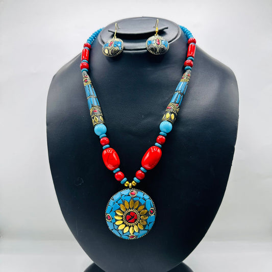 Ferozi-Stone mala with matching EarRings