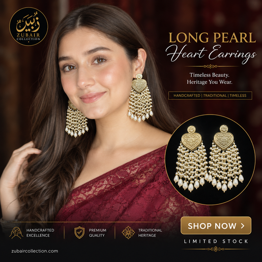 Stylish Golden and Silver Heart EarRings_Long Pearl