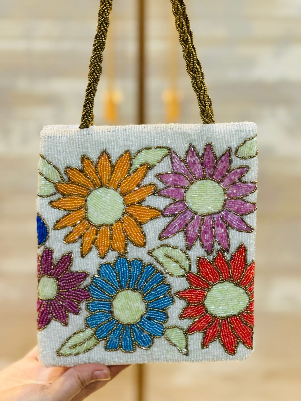 Handmade Beaded White Bags- 5 Designs
