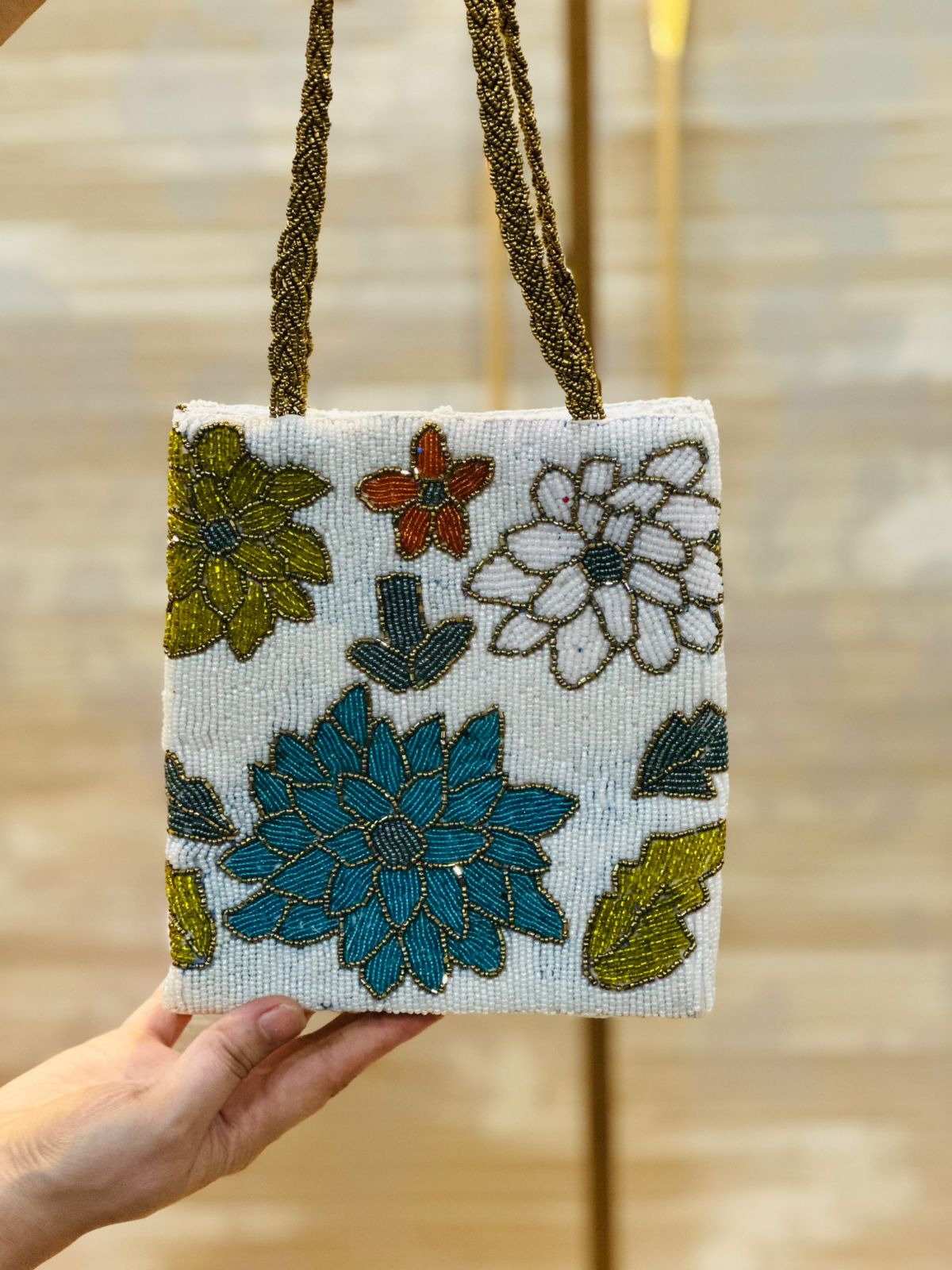 Handmade Beaded White Bags- 5 Designs