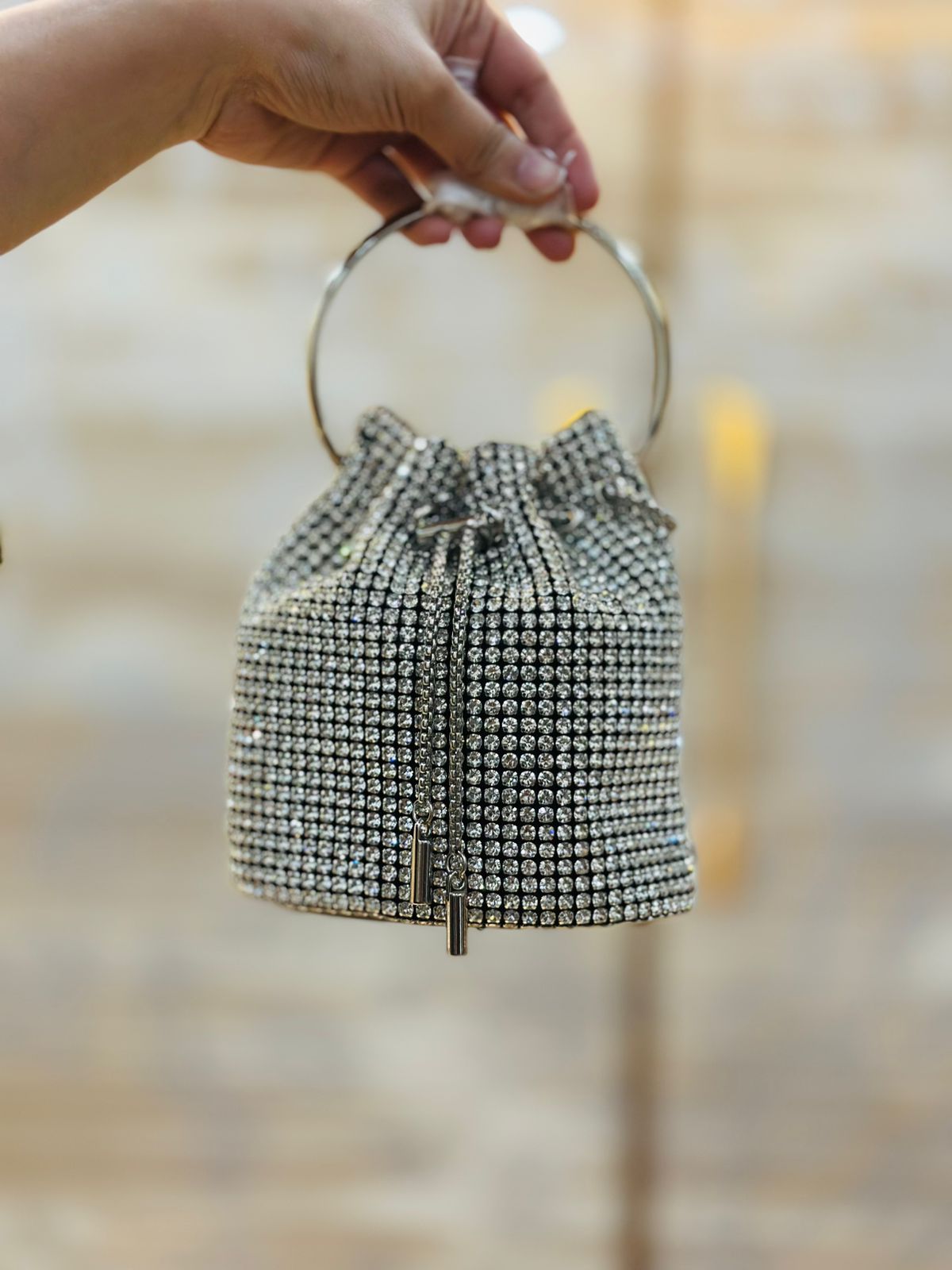 Luxury Silver Zircon Potli Bag