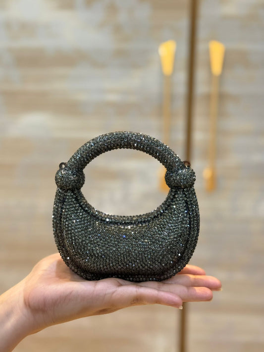 Luxury Acrylic Black Zircon Handwork Clutch