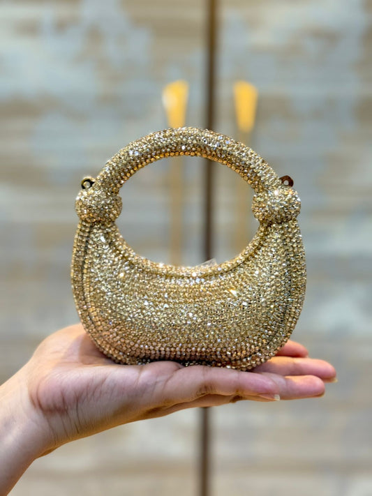 Luxury Acrylic Golden Zircon Handwork Clutch