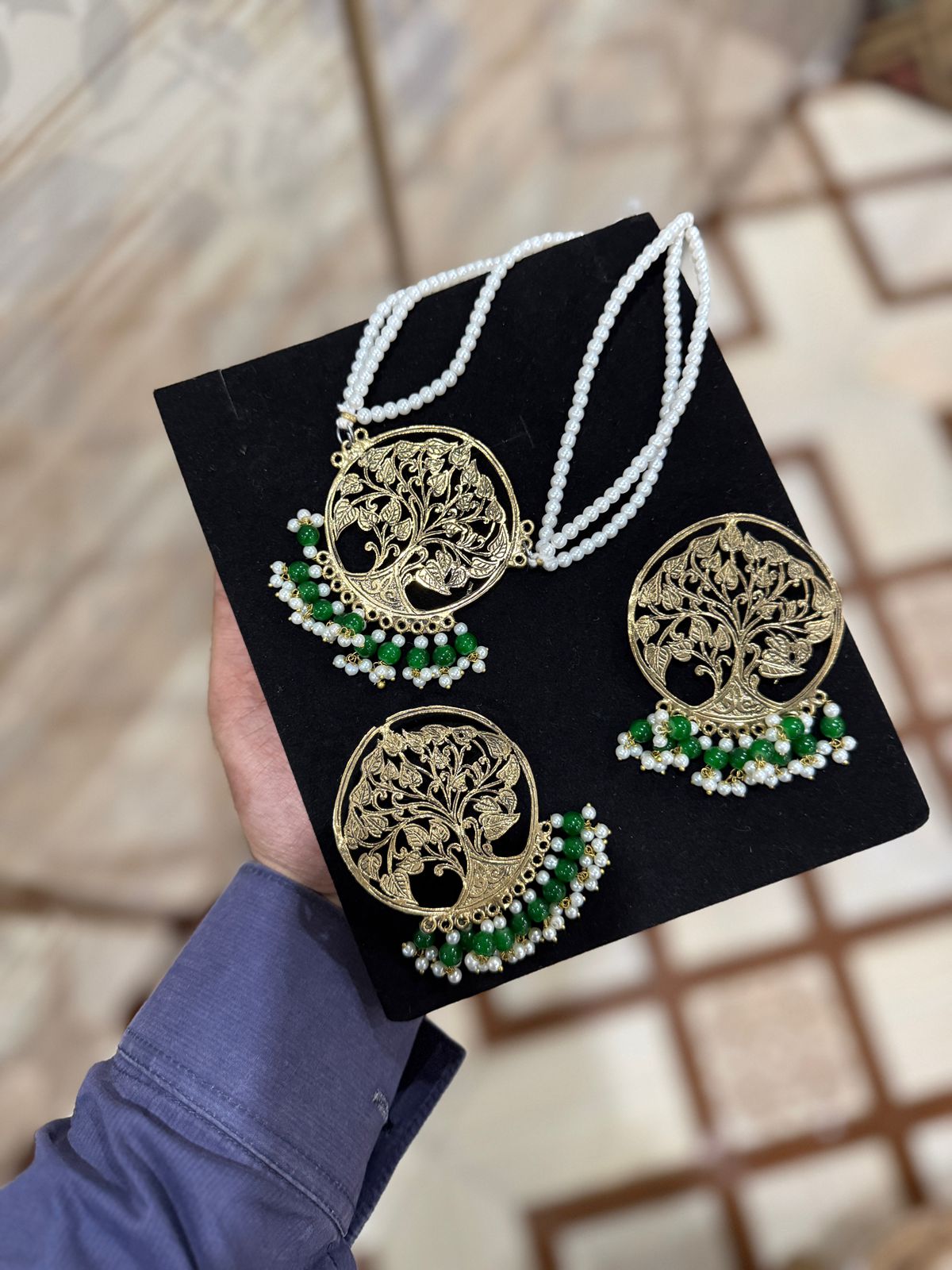 Afghani Necklace Set-Green Pearls_ New Design 2