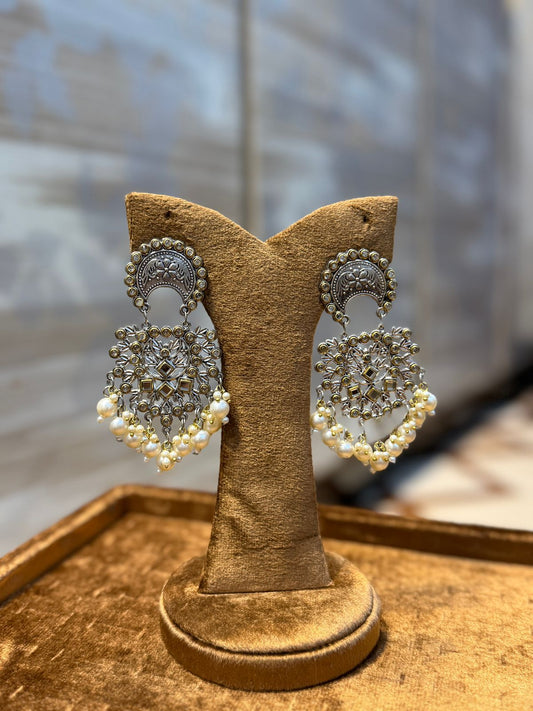 Indian Oxidized Pearl Jhumka Set