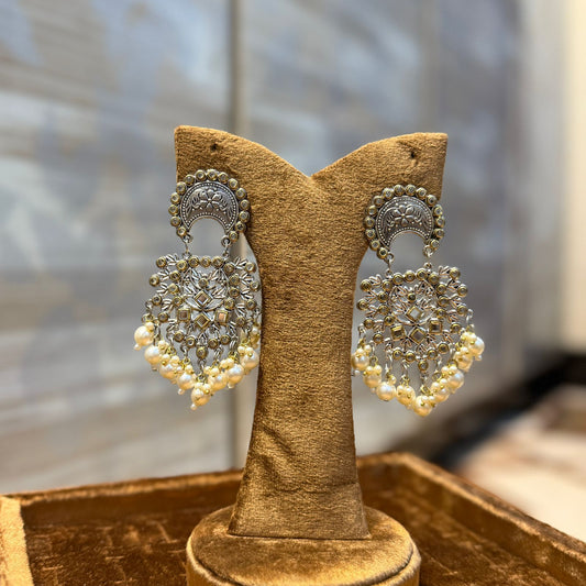 Indian Oxidized Pearl Jhumka Set