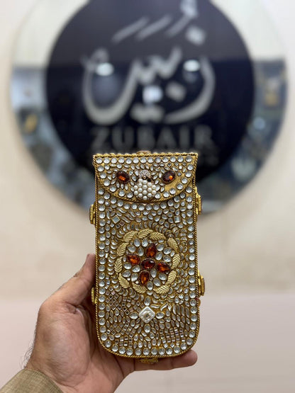 Handmade Kundan Metal Clutch_Mobile Shape_New Design 3