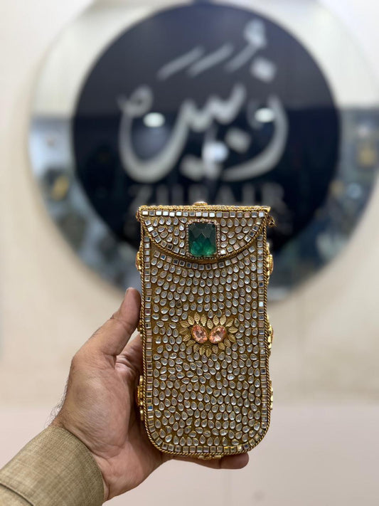 Handmade Kundan Metal Clutch_Mobile Shape_New Design 5
