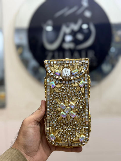 Handmade Kundan Metal Clutch_Mobile Shape_New Design 8