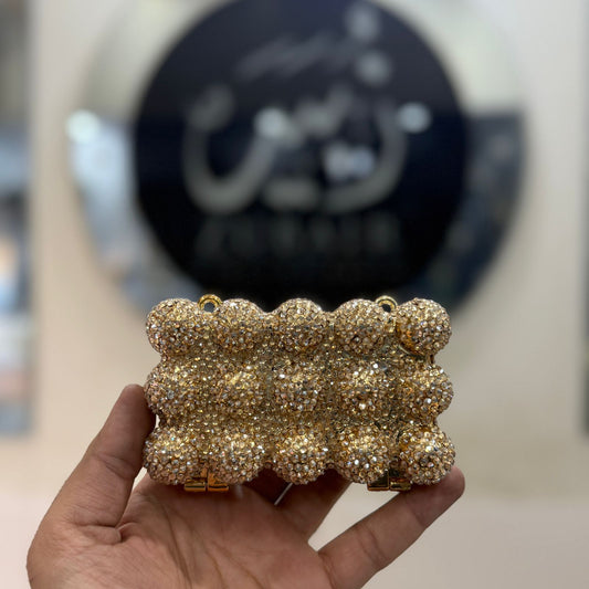 Acrylic Handmade Golden Beaded Clutch_Design 3