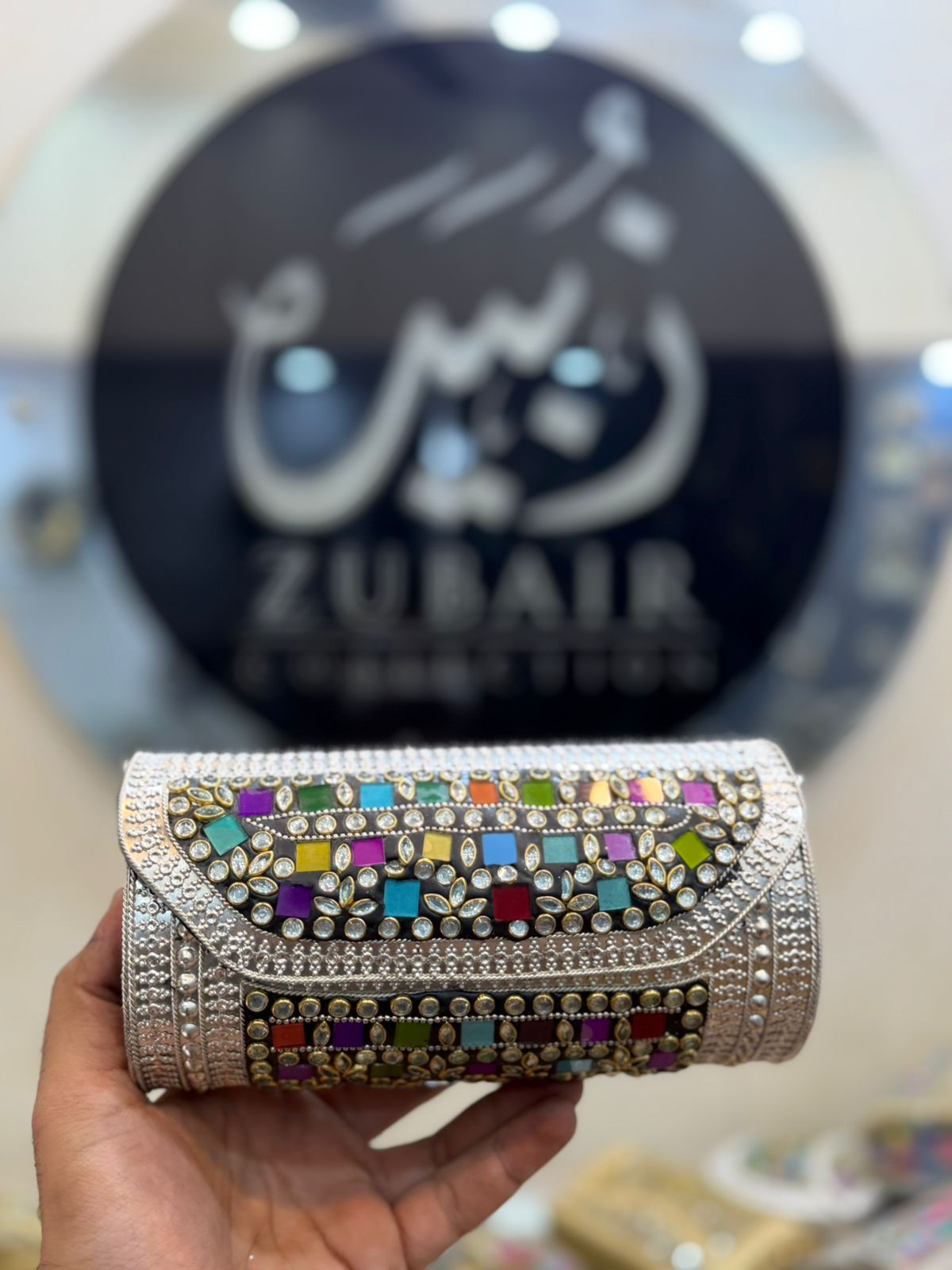 Indian Kundan Silver Dholki Clutch_Design 8