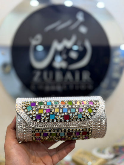 Indian Kundan Silver Dholki Clutch_Design 8