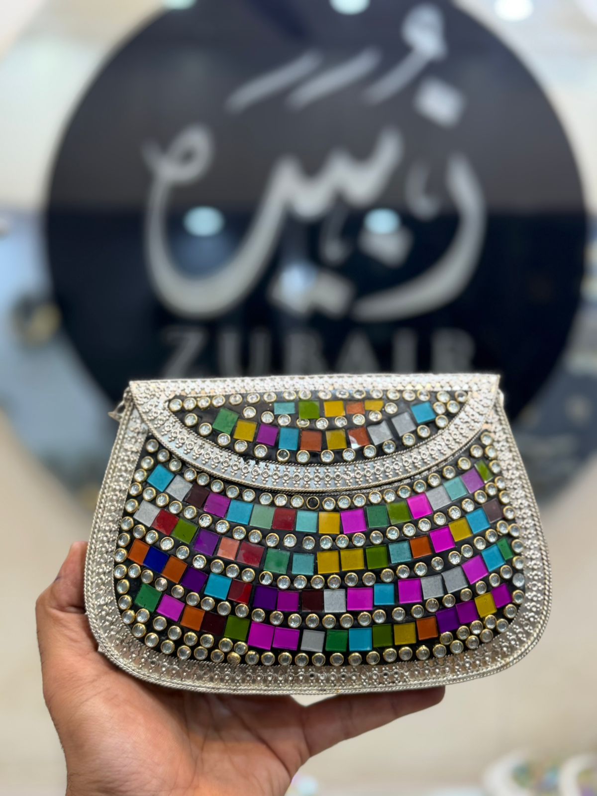 Indian Kundan Silver Clutch_Design 12