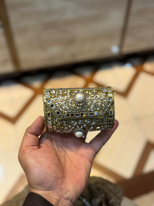 Handmade_Kundan Designer Small Dholki Clutch_Design 1