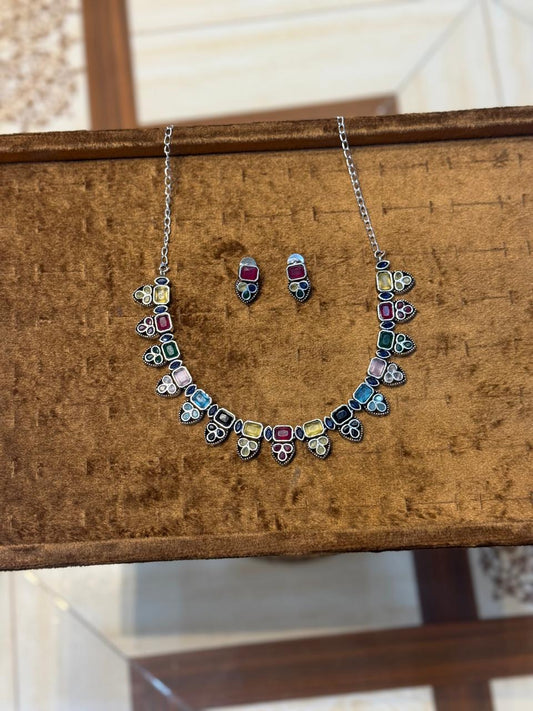 Real Stones Oxidise Necklace Set_New Design 1