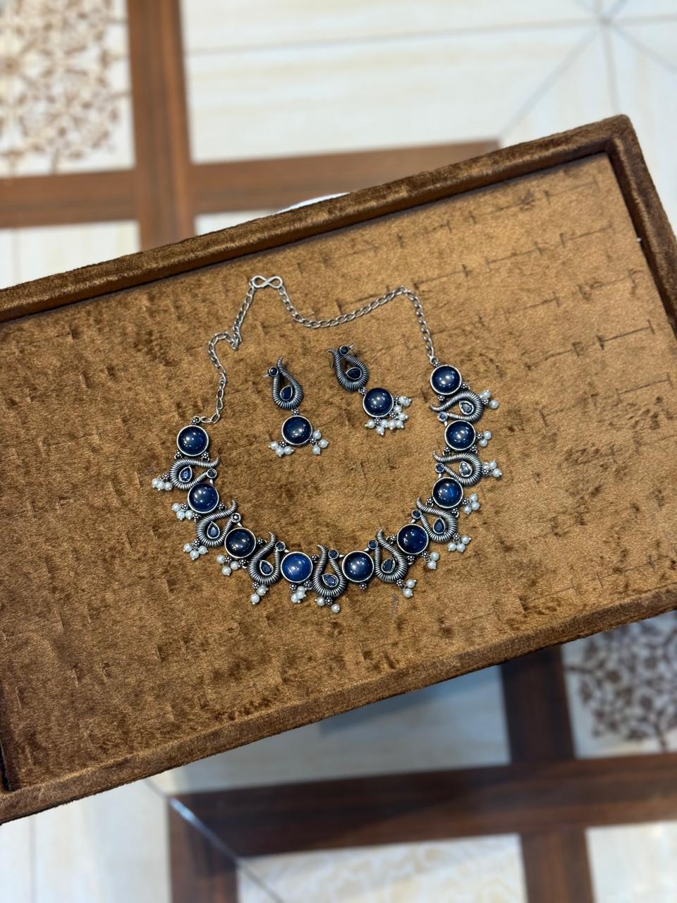 Real Stones Oxidise Necklace Set_New Design 4