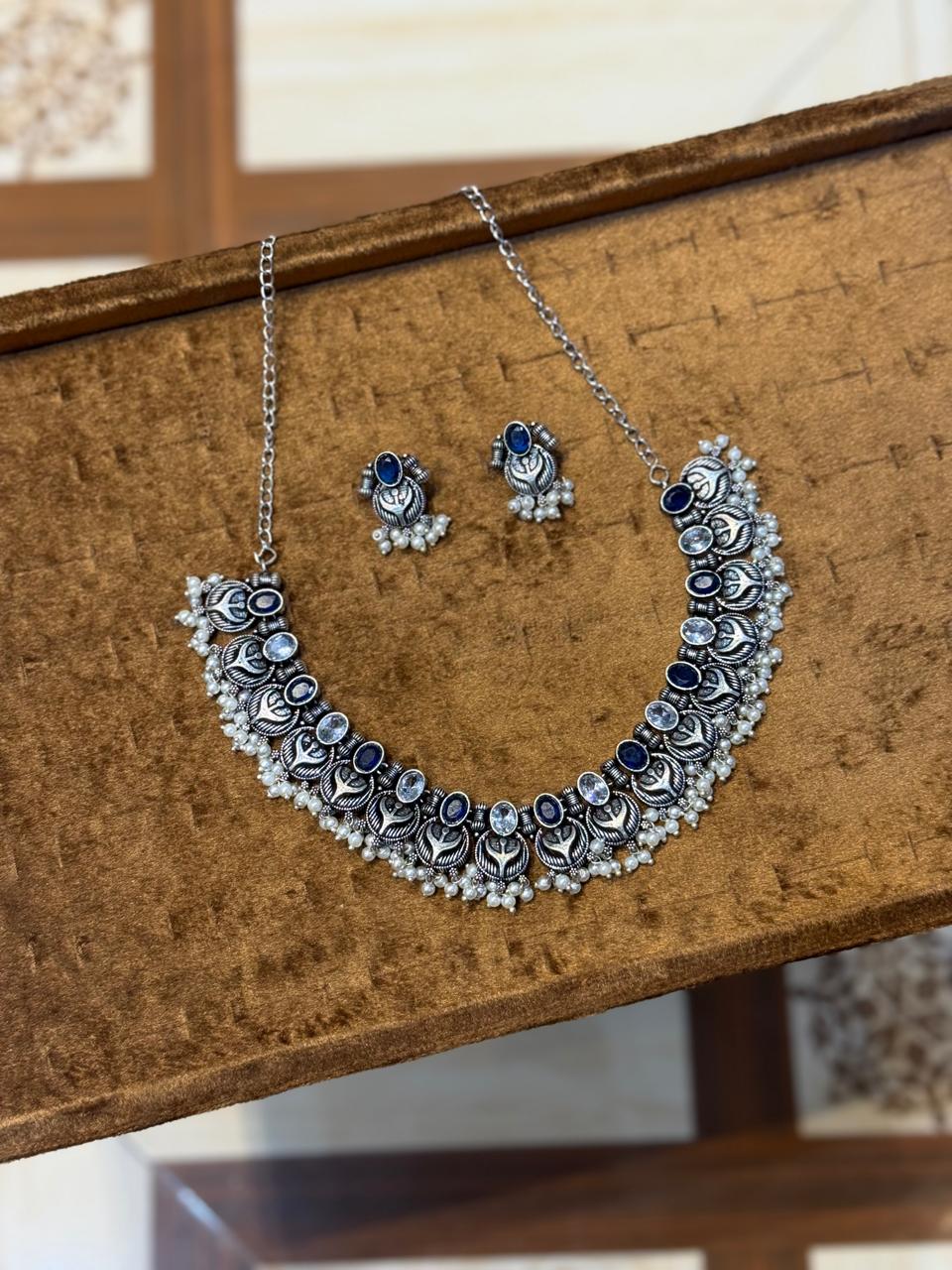 Real Stones Oxidise Necklace Set_New Design 5