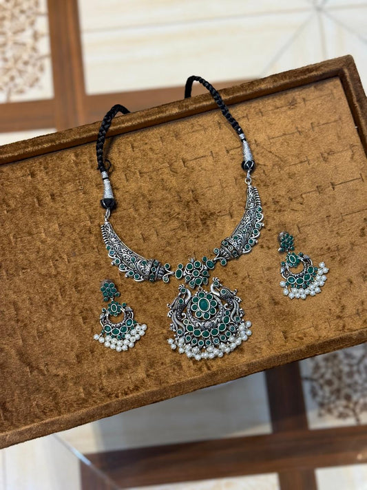 Real Stones Oxidise Necklace Set_New Design 6