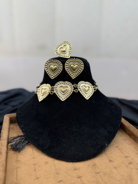 Afghani heart Choker Set With EarRings and Ring_New Arrival