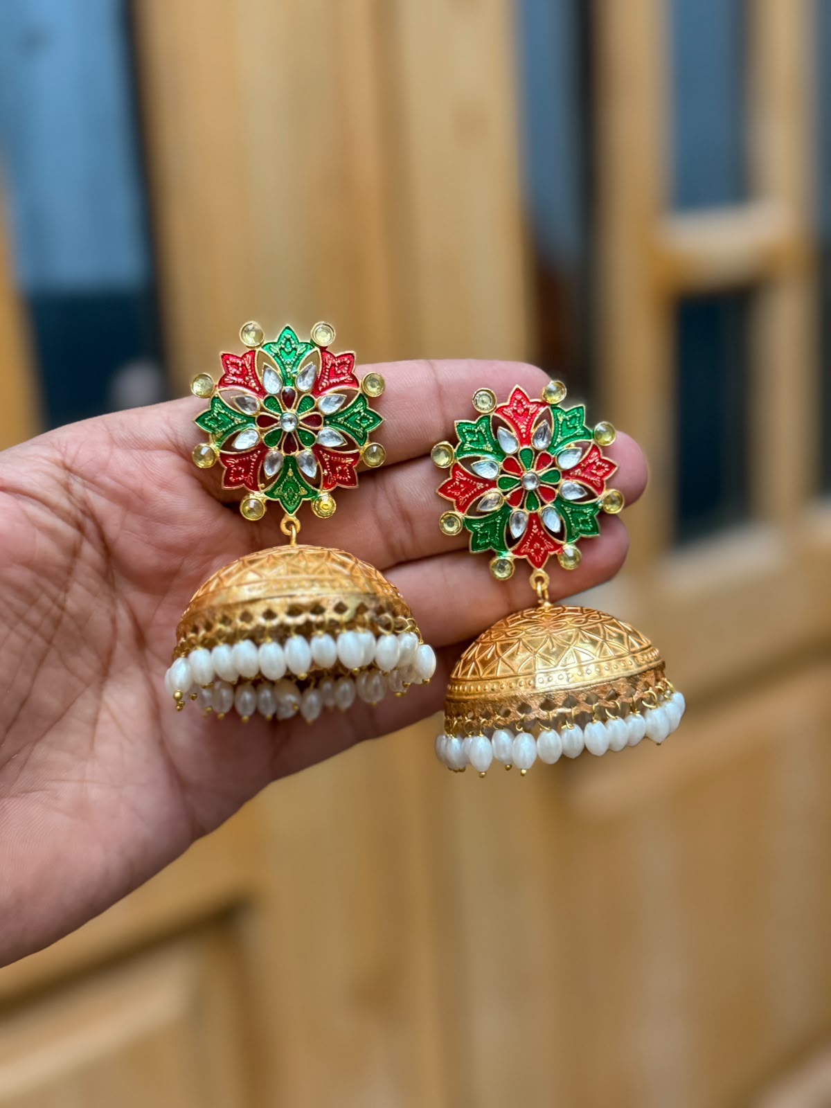 Stylish Luxury Kashmiri Golden Jhumkay_New Arrival 9