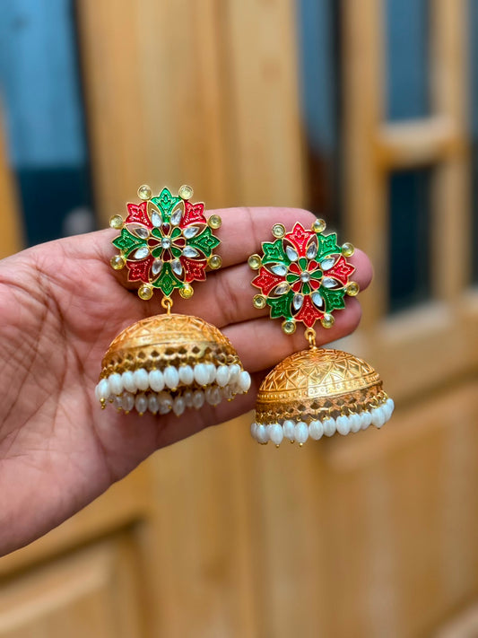Stylish Luxury Kashmiri Golden Jhumkay_New Arrival 9