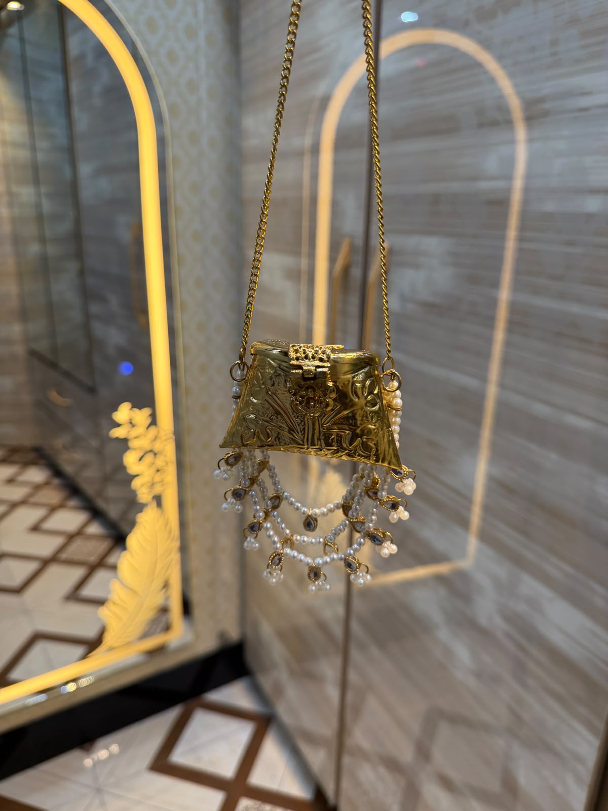 Stylish Indian Pearl Metal Clutch_Small Size_New Arrival