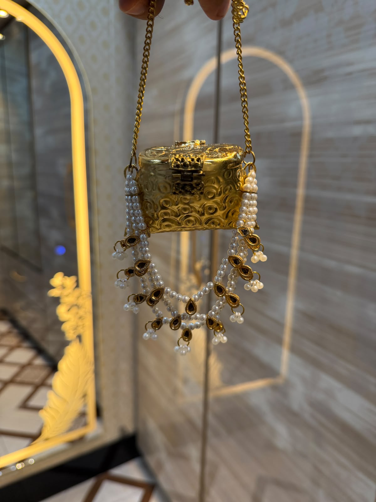 Stylish Indian Pearl Metal Clutch_Small Size_New Arrival